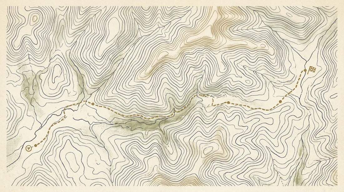 A topographic course map with the race route traced across it